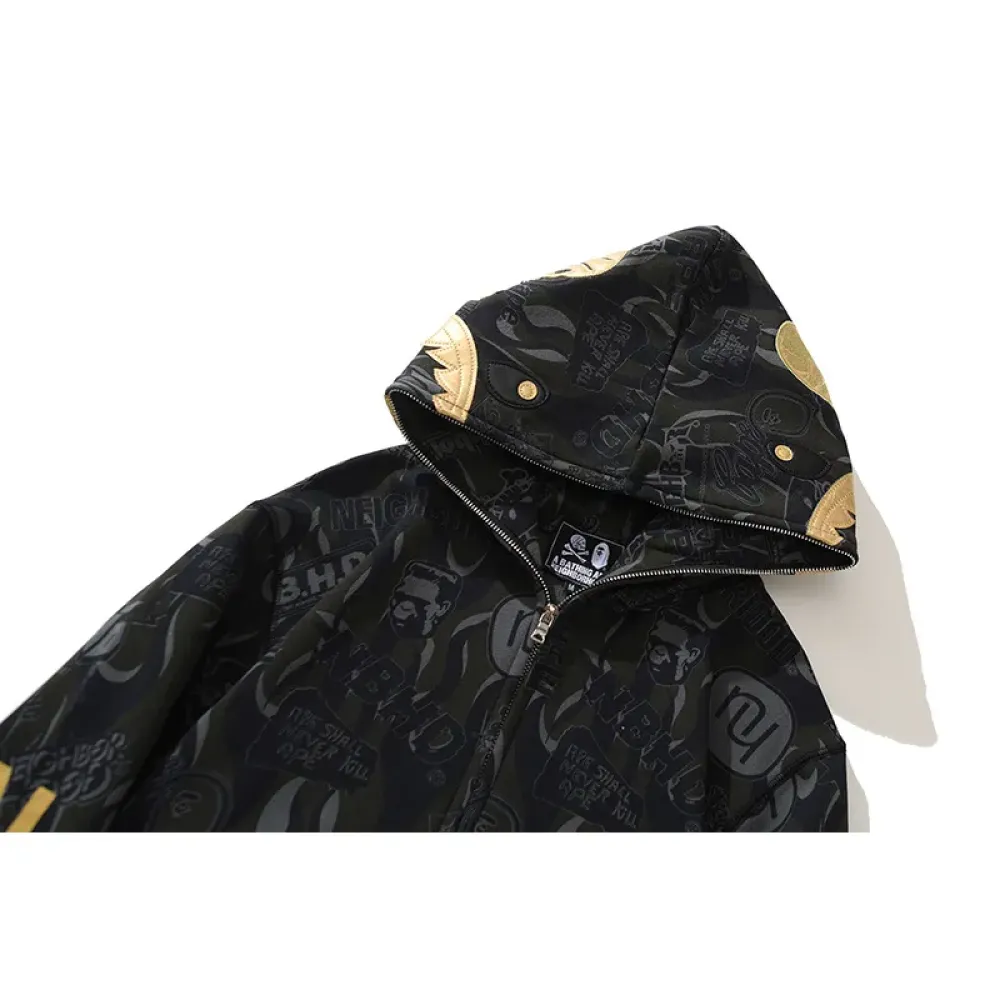 OBO  BAPE x NBHD Skull Black And Gold Hoodie