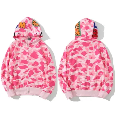 OBO BAPE Color Camo Shark Zip Hoodie Pink 02