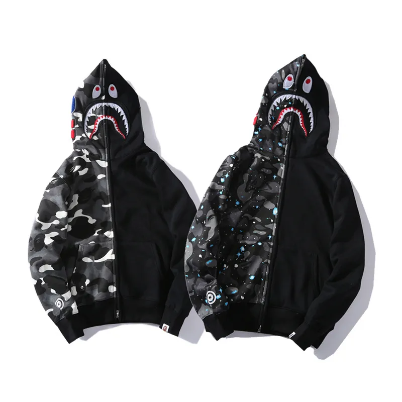 OBO BAPE Space Camo Shark WGM Full-Zip Spliced Hoodie Black & White