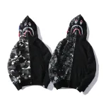OBO BAPE Space Camo Shark WGM Full-Zip Spliced Hoodie Black & White