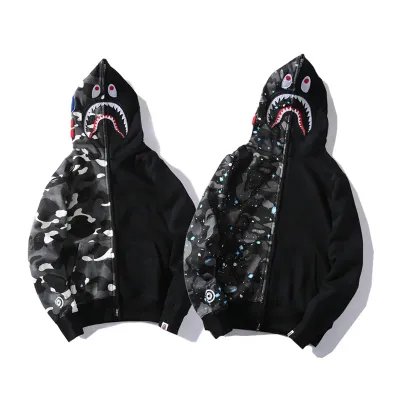 OBO BAPE Space Camo Shark WGM Full-Zip Spliced Hoodie Black & White 01
