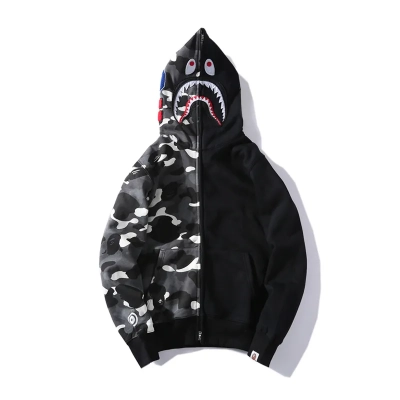 OBO BAPE Space Camo Shark WGM Full-Zip Spliced Hoodie Black & White 02