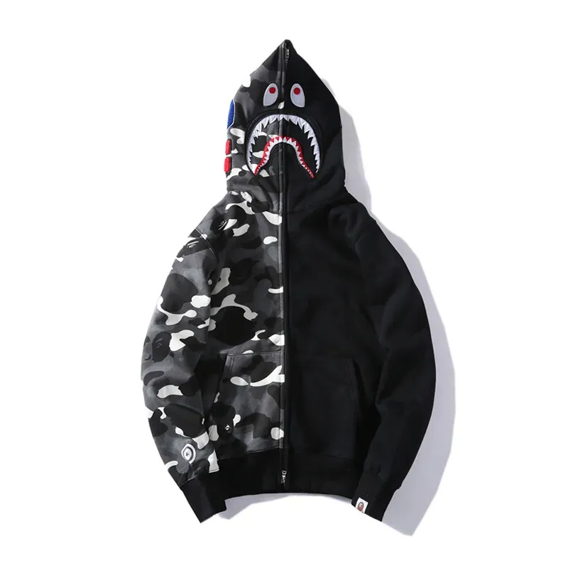 OBO BAPE Space Camo Shark WGM Full-Zip Spliced Hoodie Black & White