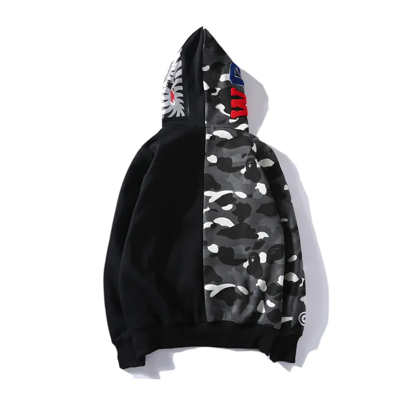 OBO BAPE Space Camo Shark WGM Full-Zip Spliced Hoodie Black & White