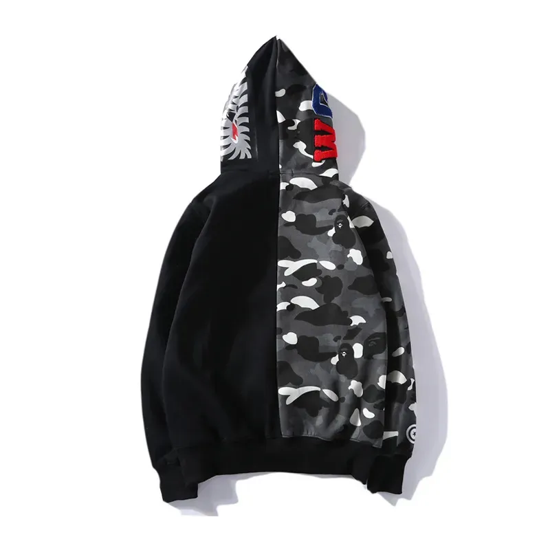 OBO BAPE Space Camo Shark WGM Full-Zip Spliced Hoodie Black & White