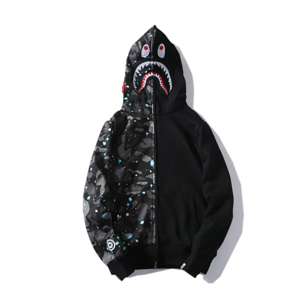 OBO BAPE Space Camo Shark WGM Full-Zip Spliced Hoodie Black & White