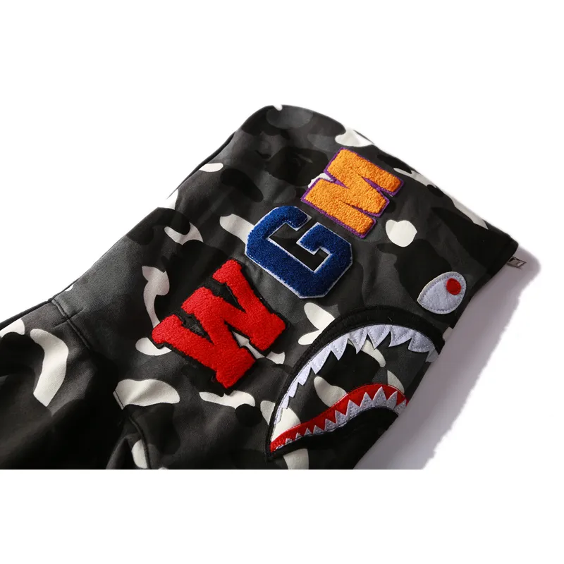 OBO BAPE Space Camo Shark WGM Full-Zip Spliced Hoodie Black & White