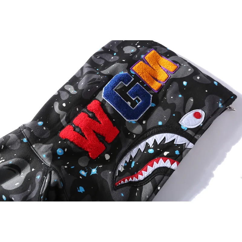 OBO BAPE Space Camo Shark WGM Full-Zip Spliced Hoodie Black & White