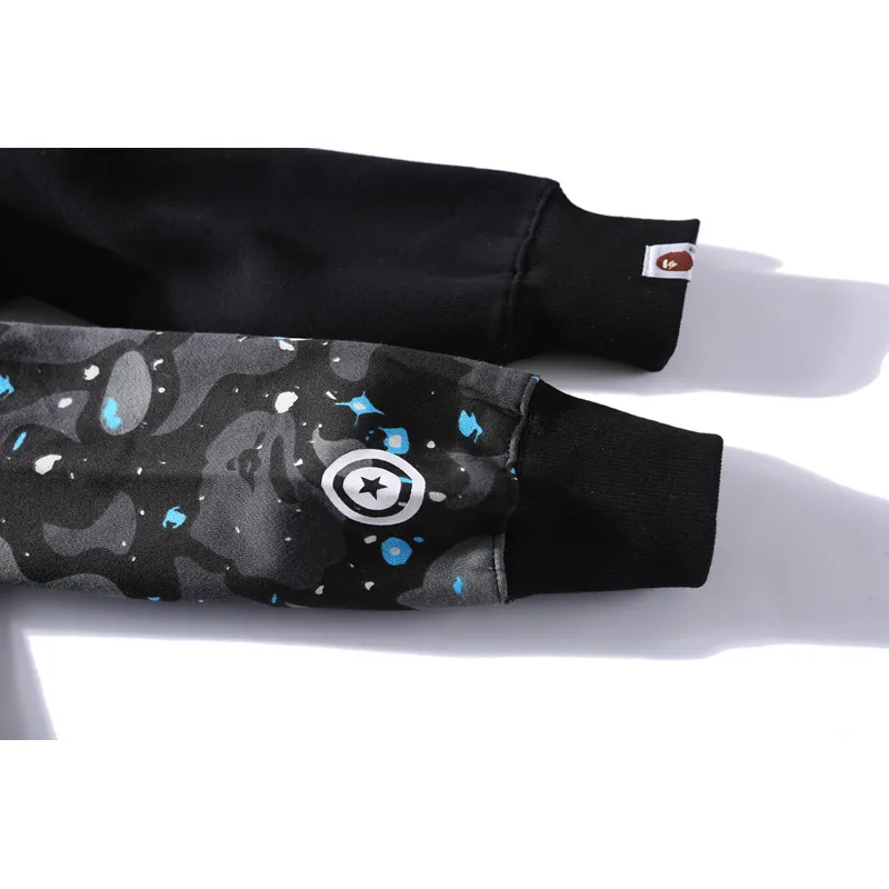 OBO BAPE Space Camo Shark WGM Full-Zip Spliced Hoodie Black & White
