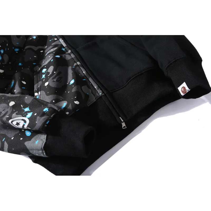 OBO BAPE Space Camo Shark WGM Full-Zip Spliced Hoodie Black & White