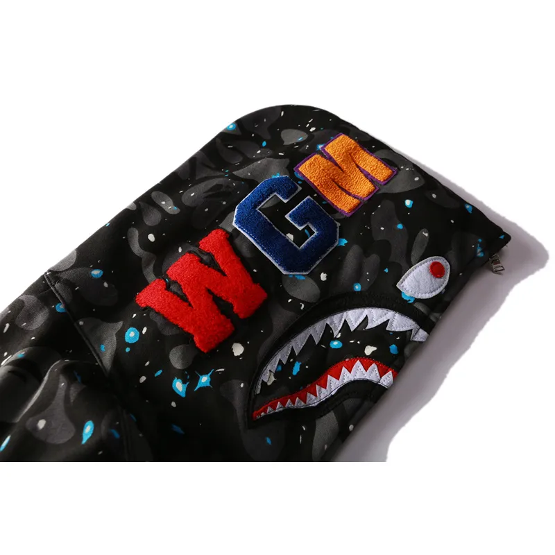 OBO BAPE Space Camo Shark WGM Full-Zip Spliced Hoodie Black & White