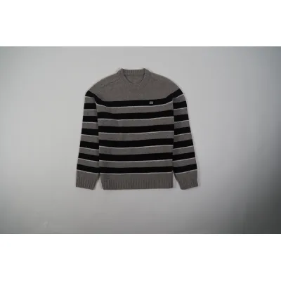 OBO CREW NECK SWEATER IN STRIPED WOOL LIGHT REY/BLACK 01
