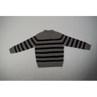 OBO CREW NECK SWEATER IN STRIPED WOOL LIGHT REY/BLACK 02
