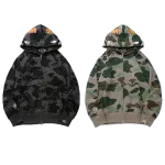 OBO   BAPE Layered Line Camo Shark Full Zip Hoodie Black & Beige