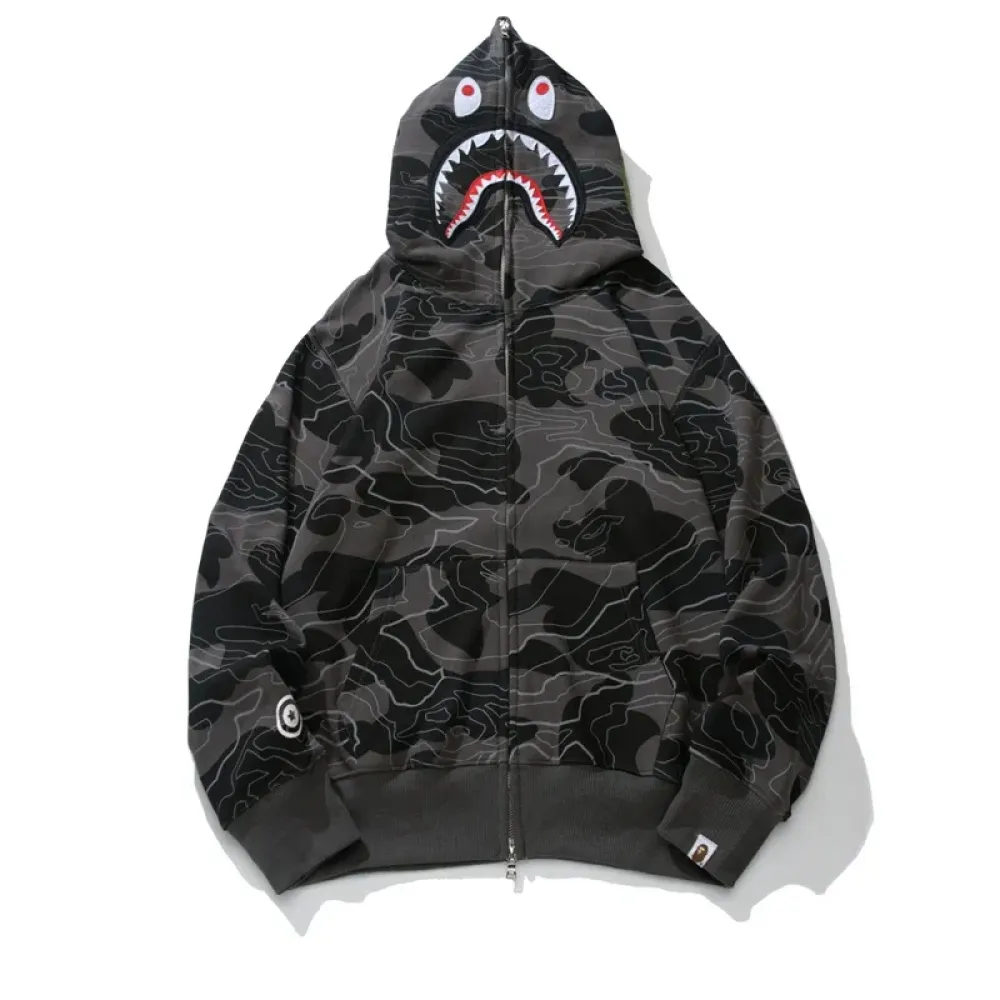 OBO   BAPE Layered Line Camo Shark Full Zip Hoodie Black & Beige