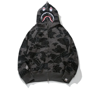 OBO   BAPE Layered Line Camo Shark Full Zip Hoodie Black & Beige 02