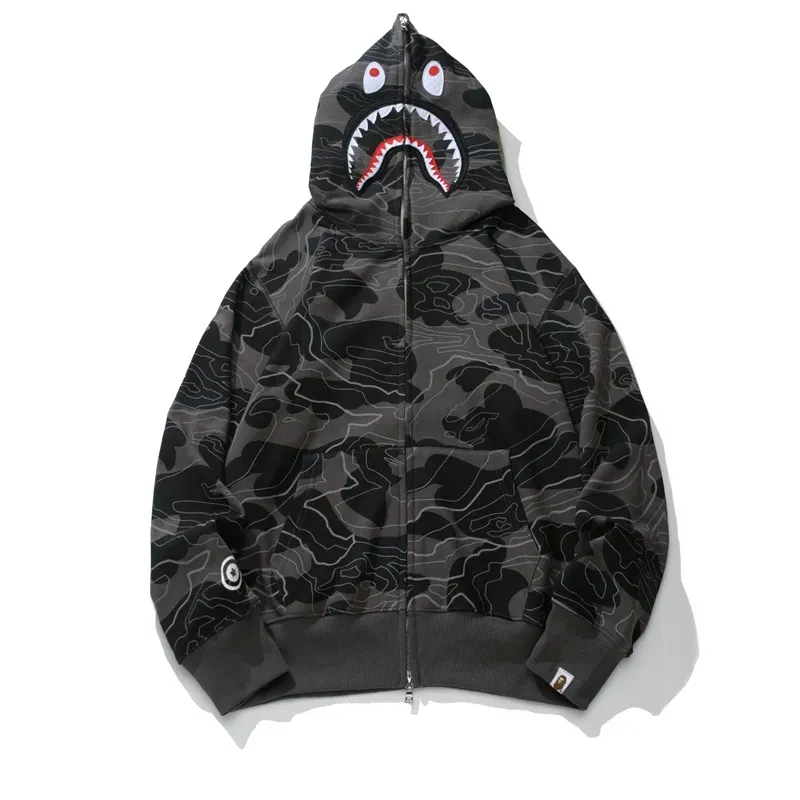OBO   BAPE Layered Line Camo Shark Full Zip Hoodie Black & Beige