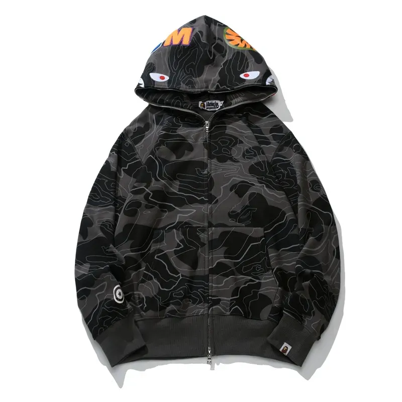 OBO   BAPE Layered Line Camo Shark Full Zip Hoodie Black & Beige