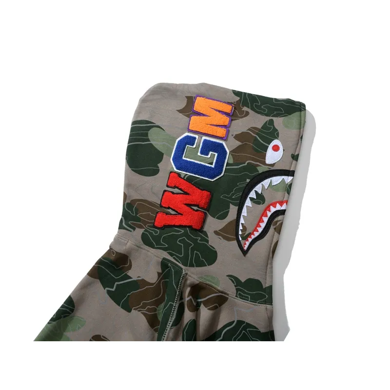 OBOBAPE Layered Line Camo Shark Full Zip Hoodie Black & Beige