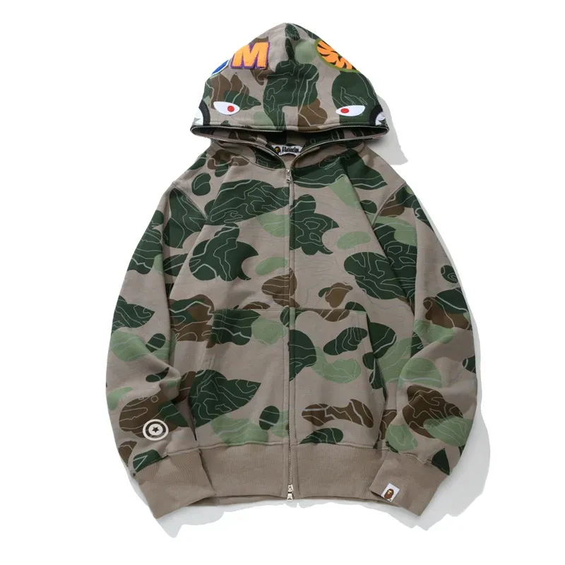OBO   BAPE Layered Line Camo Shark Full Zip Hoodie Black & Beige