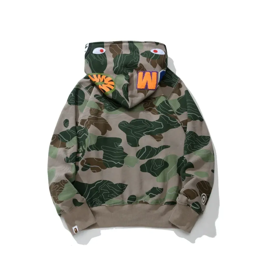 OBO   BAPE Layered Line Camo Shark Full Zip Hoodie Black & Beige