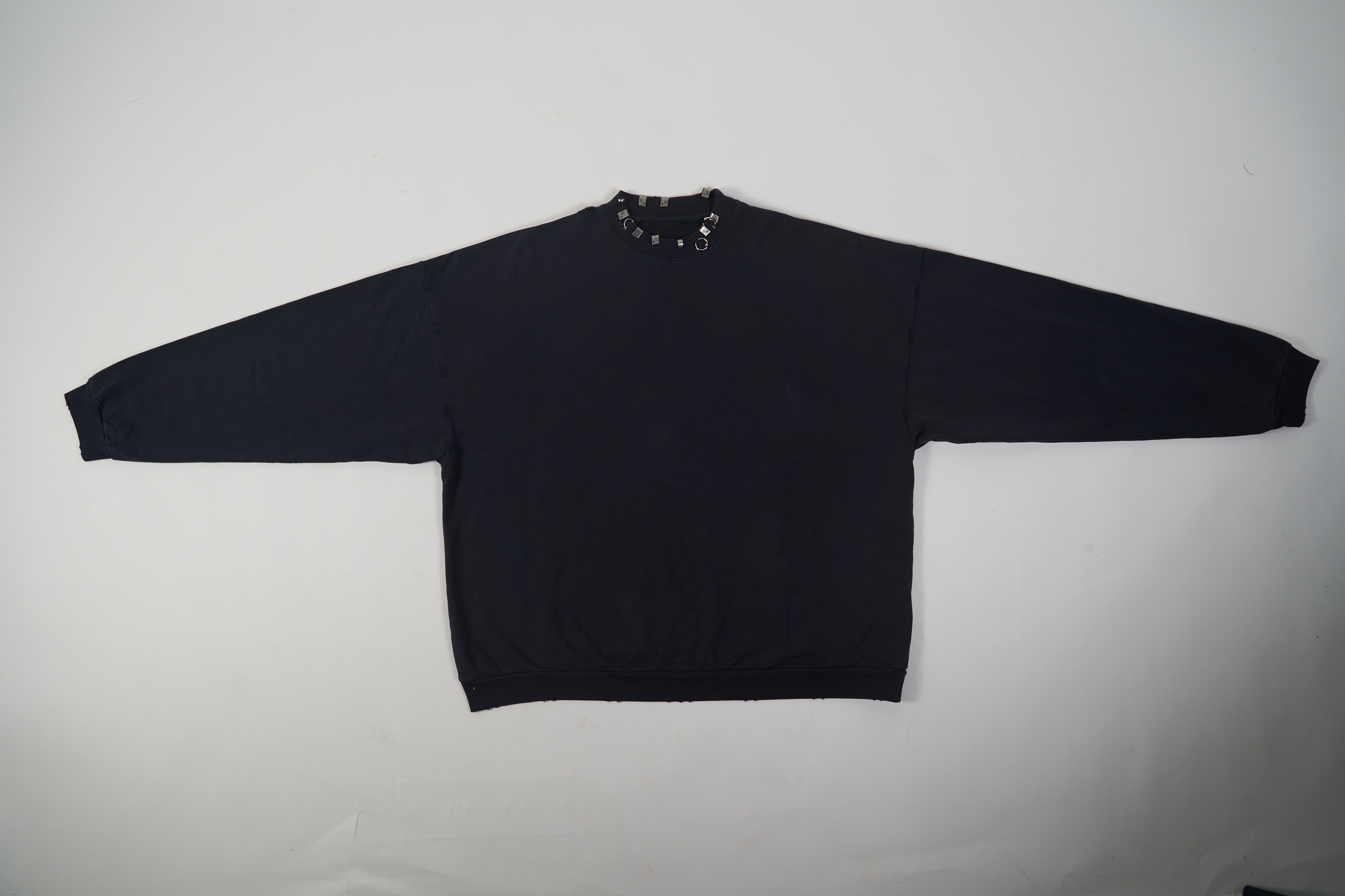 OBO  Pierced Round Sweatshirt Oversized in Black Faded