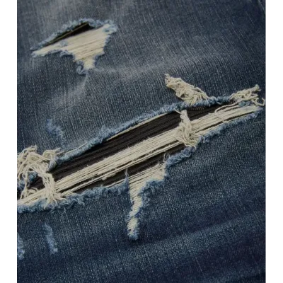 OBO AMIRI Stonewashed Distressed Slim Cut Jeans Deep Classic Blue 02