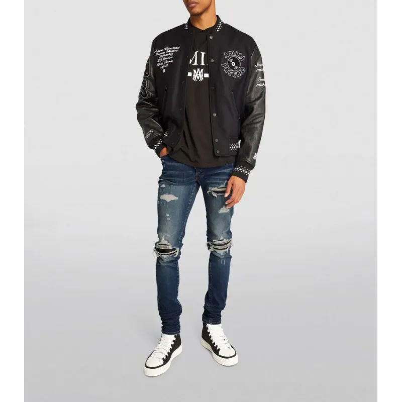 OBO AMIRI Stonewashed Distressed Slim Cut Jeans Deep Classic Blue