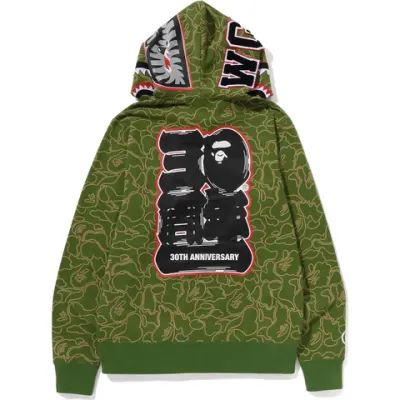 OBO BAPE 30th Anniversary Line Camo Shark Full Zip Hoodie Green 02