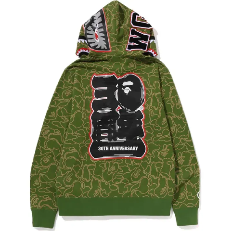 OBO BAPE 30th Anniversary Line Camo Shark Full Zip Hoodie Green
