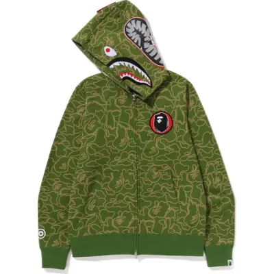 OBO BAPE 30th Anniversary Line Camo Shark Full Zip Hoodie Green 01