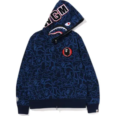 OBO BAPE 30th Anniversary Line Camo Shark Full Zip Hoodie Navy 02