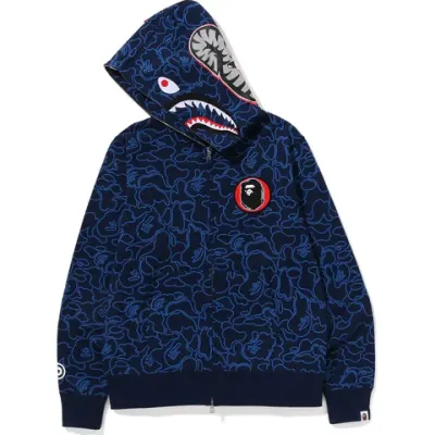 OBO BAPE 30th Anniversary Line Camo Shark Full Zip Hoodie Navy 01