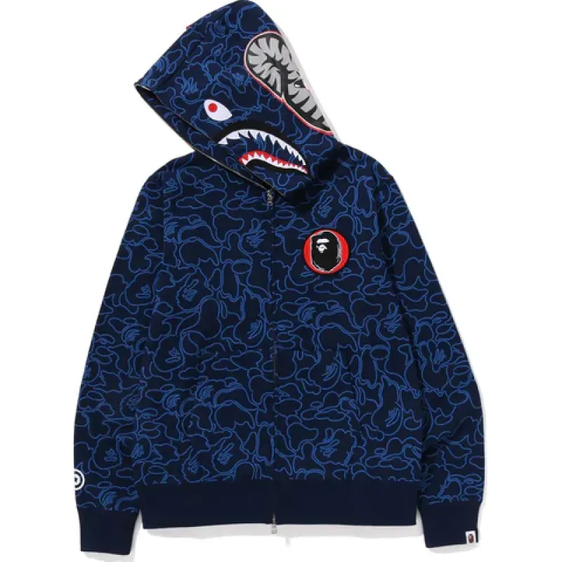 OBO BAPE 30th Anniversary Line Camo Shark Full Zip Hoodie Navy
