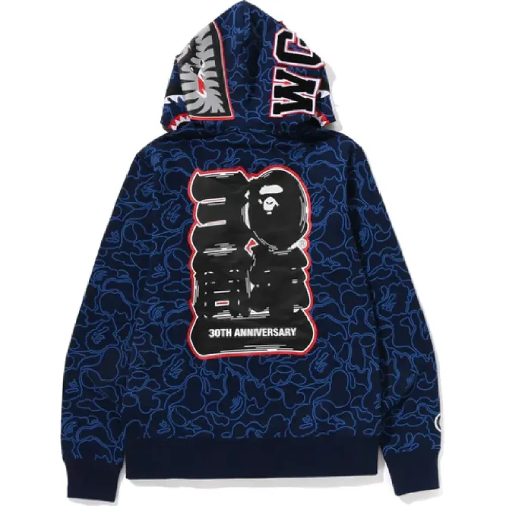 OBO BAPE 30th Anniversary Line Camo Shark Full Zip Hoodie Navy