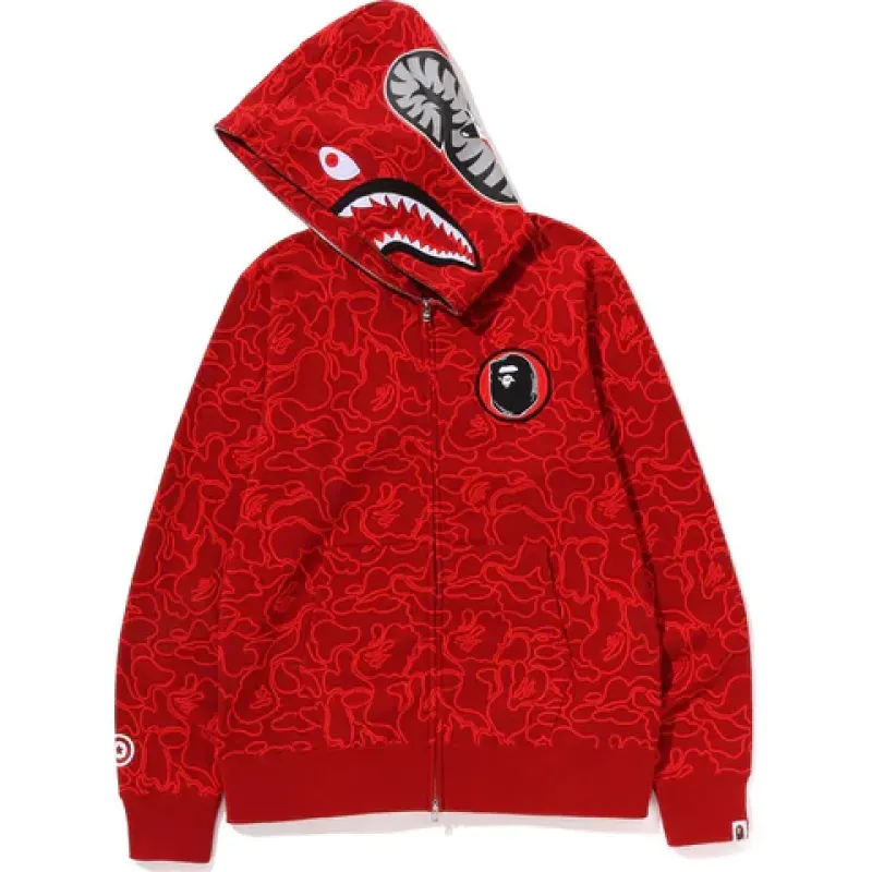 OBO BAPE 30th Anniversary Line Camo Shark Full Zip Hoodie Red