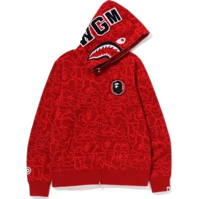 OBO BAPE 30th Anniversary Line Camo Shark Full Zip Hoodie Red 02