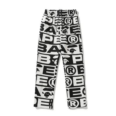 OBO BAPE FW23 Full-Print Letter Series Shark Loose Version Trousers And Sweatpants 02