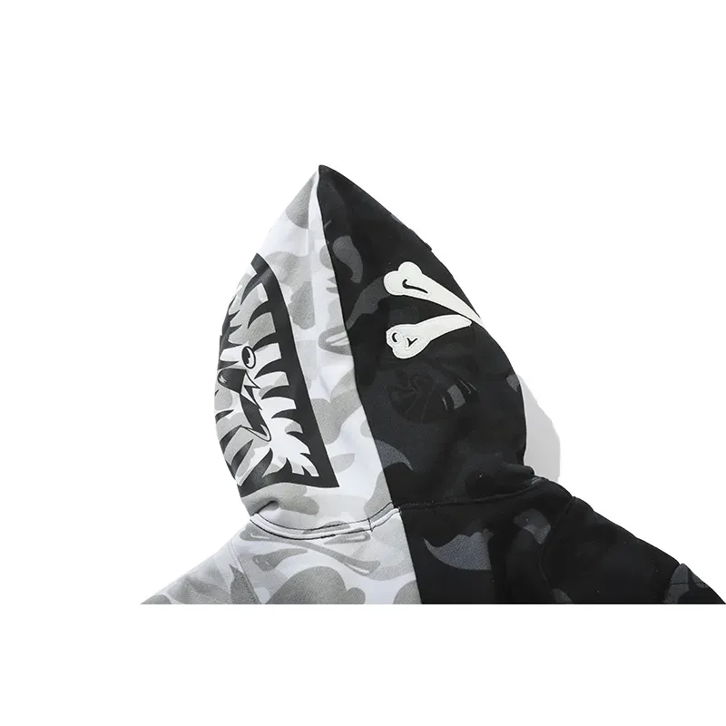 OBO BAPE Skull Dark Black And White Color Matching Hoodie