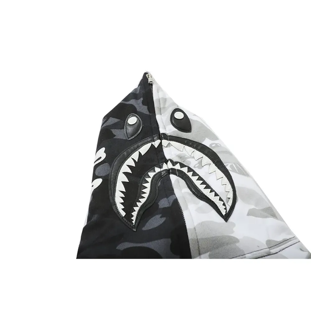 OBO BAPE Skull Dark Black And White Color Matching Hoodie