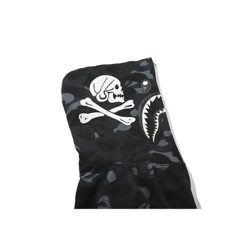 OBO BAPE Skull Dark Black And White Color Matching Hoodie