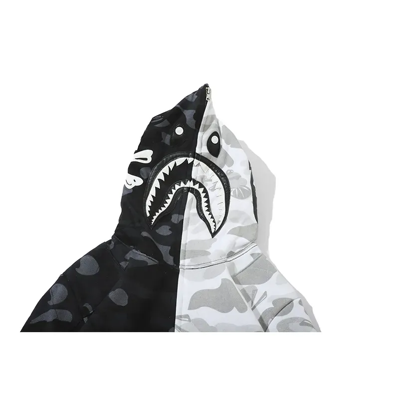 OBO BAPE Skull Dark Black And White Color Matching Hoodie