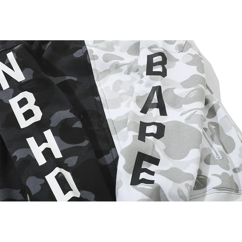 OBO BAPE Skull Dark Black And White Color Matching Hoodie