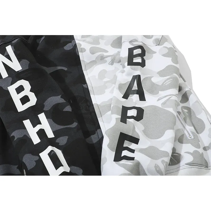 OBO BAPE Skull Dark Black And White Color Matching Hoodie