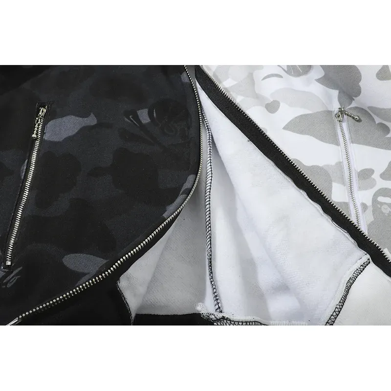 OBO BAPE Skull Dark Black And White Color Matching Hoodie