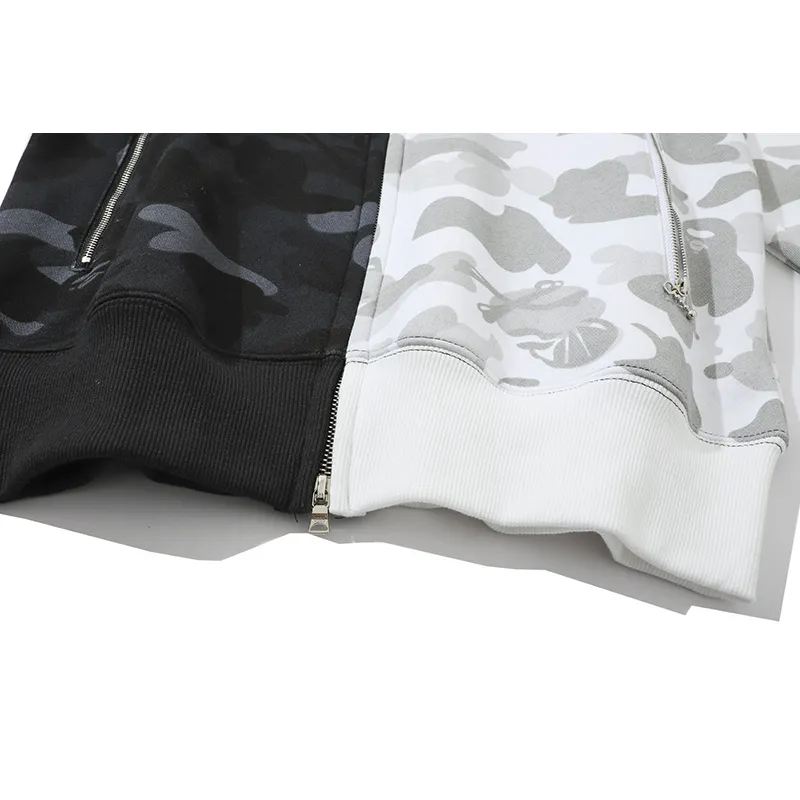 OBO BAPE Skull Dark Black And White Color Matching Hoodie