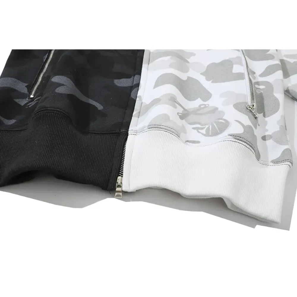 OBO BAPE Skull Dark Black And White Color Matching Hoodie