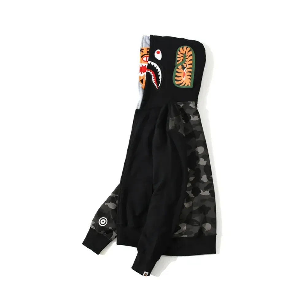 OBO BAPE Tiger Head Double Hood Camouflage Patchwork Hoodie