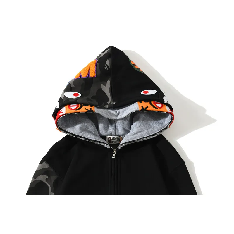 OBO BAPE Tiger Head Double Hood Camouflage Patchwork Hoodie
