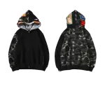 OBO BAPE Tiger Head Double Hood Camouflage Patchwork Hoodie
